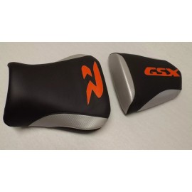 CUSTOM FRONT& REAR SEAT COVERS BLACK/SILVER FIT SUZUKI GSXR 600R 750R 2004 2005