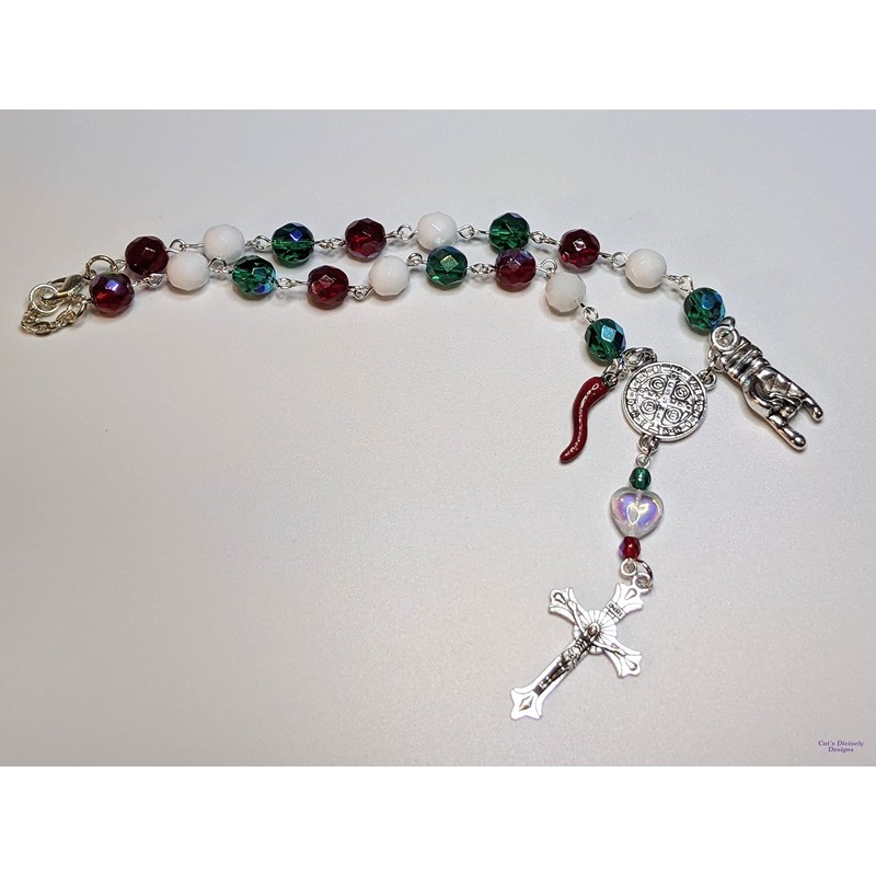 Italian Auto/Car Rosary With Red Horn & Mano Cornuto