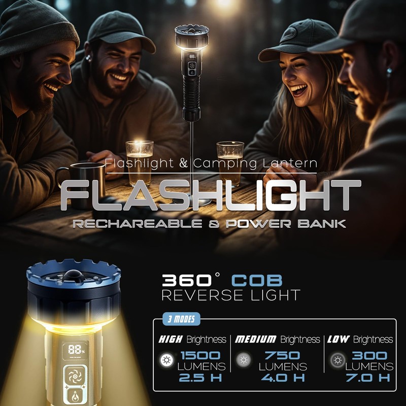 FANT.LUX Flashlight Rechargeable, 35000LM Bright Tactical Flashlights, 4000mAh with LCD