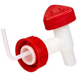 hünersdorff Drain tap for canister, thread DIN45, nozzle connection 19 mm or 3/4 inch, natural/red