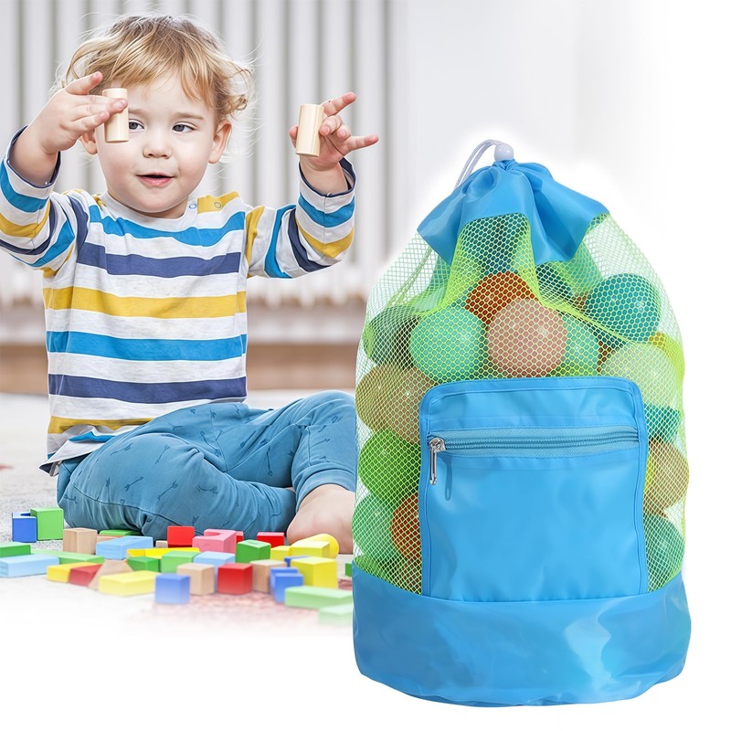 AYNKH Foldable Beach Toy Bag, Mesh Beach Bag with Adjustable