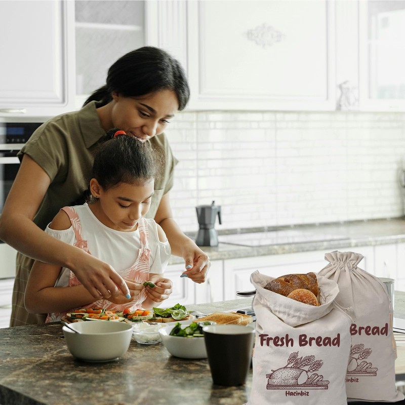 Hacinbiz 3 Pack Linen Bread Bags with Inner Lining -