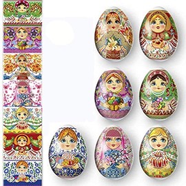Ukrainian Thermo Heat Shrink Sleeve Decoration Easter Egg Wraps Pysanka Set - for 7 Easter Eggs (Matryoshka)
