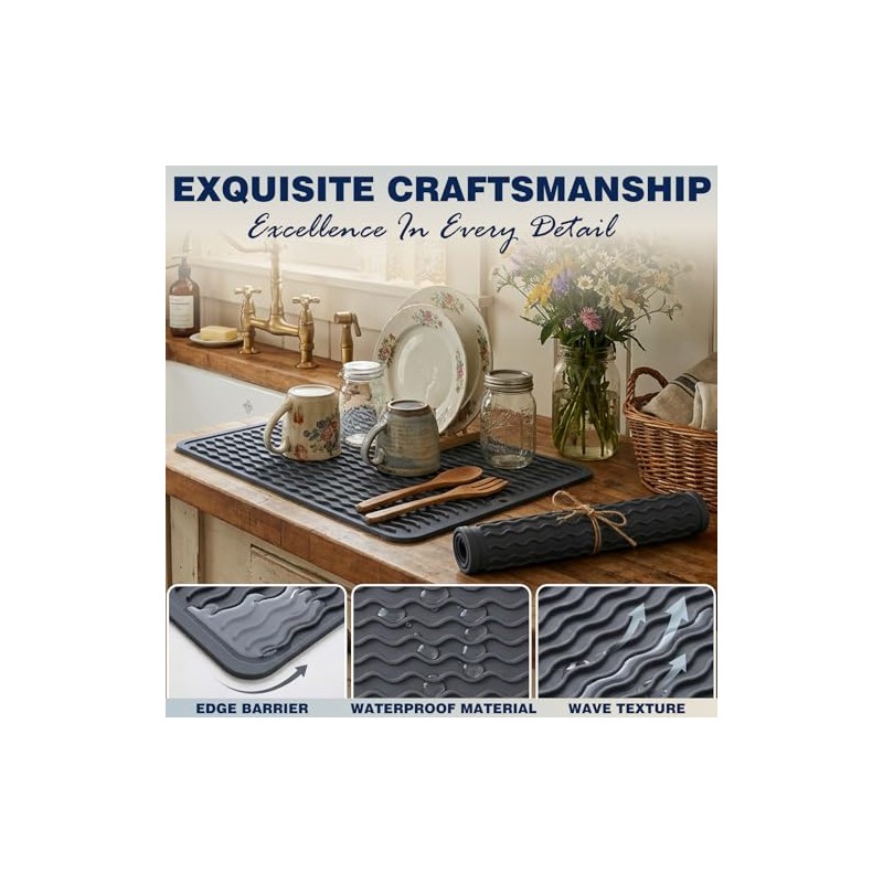 Caketime Silicone Dish Drying Mat - 2 Pack for Kitchen