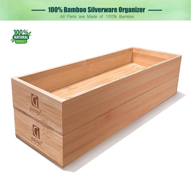 guiogc Set of 2 Bamboo Drawer Organizer, Stackable Utensil Organizer