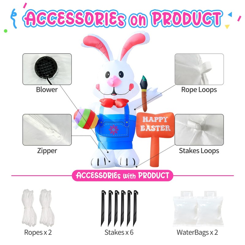 DeeKom Huge 12FT Tall Easter Inflatable Decoration Standing Bunny Holding