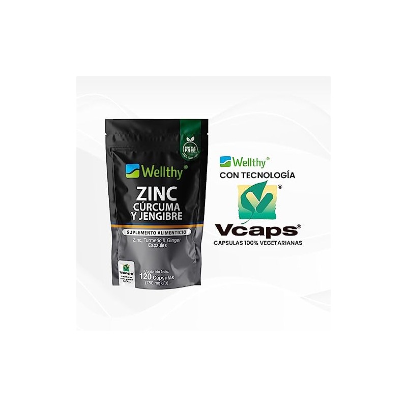 Wellthy Zinc Cúrcuma Jengibre 120 Cápsulas Optizinc Fórmula Patentada Alta
