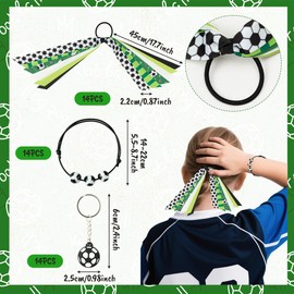 HoniedPepperino Sports Ribbon Hair Ties Set - 42Pcs Ball Themed Hair Ties Bracelets Keychains Gift, Ball Game Cheerleader Sport Accessories Party Favors Supplies for Players Team Girl Women (Green)