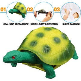 4 Pack 5 Inch Rubber Turtle Toys, Tortoise Sets for Children, Great Safety Material TPR Super Stretchy, Can Hide in Shell, Sea Ocean Animal Bathtub Bath Pool Toy Party Favors Boys Kids Collection