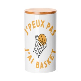 Fabulous Bamboo Ceramic Pot with Lid - J'Peux Pas J'ai Basket Sports Basketball Hoop - 30 oz - Kitchen Utensils Pot