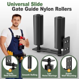 Anobeyi Adjustable Sliding Gate Roller Hardware Kit - Heavy Duty Steel Wall-Mount Bracket & Nylon Roller Guide for Rolling/Sliding Doors, Garage, Wood Gates (Black-1pc, 6in)