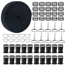 Woohome 20 Set Kunststoff Seite Release Schnallen und Tri-Glide Slides, 16 M Nylon-Gurtband, 10 Set D-Ring und Karabinerhaken für Gepäckgurte Hundehalsband