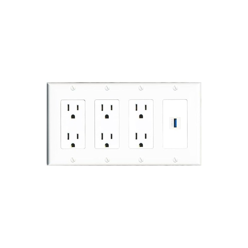 RiteAV USB-3 Wall Plate 4 Gang with 3 x 15A