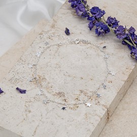 Tuscany Silver Women's Sterling Silver 5mm x 5mm Dangly-Stars Adjustable Anklet 23cm/9"-28cm/11