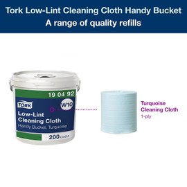 Tork 190492 Low-Lint Cleaning Handy Bucket / 1 Ply Disposable Cotton Towel Suitable with W10 Handy Bucket Big / Turquoise / 1 x 60m / Ø 16cm