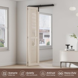 AONAYIOA 39.6"/3.3FT Box Rail Hardware Bi-Folding Sliding Barn Door Hardware Track Kit Heavy Duty Aluminium Alloy Wall Mount Kit for 2 Doors (No Door)