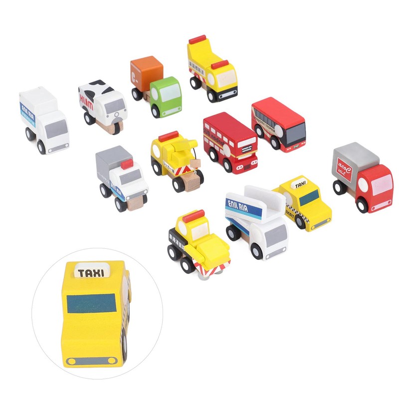 12pcs Wooden Mini Trucks Forward Backward Promote Cognitive Kids Educational
