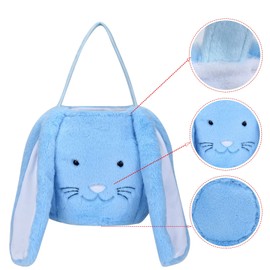 Easter Egg Hunting Basket,Plush Easter Bunny Basket,Long Ear Easter Buckets for Boys Girls,Bunny Rabbit Easter Tote Bags for Easter Decorations Candy Gifts Toy Storage(Blue)