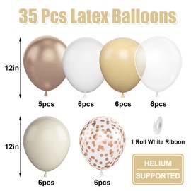 White Gold Balloons, 12 Inch Sand White Gold Metallic Champagne Gold Cream White Clear Balloons, Gold Confetti Latex Helium Balloons Set for Bridal Shower Baby Shower Birthday Wedding Party Decoration