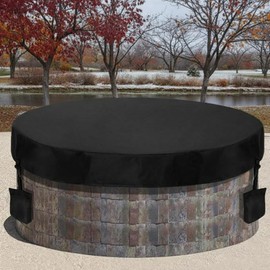 Tegeme 70-74 Inch Fire Pit Cover Round for in Ground 600D Oxford Cloth Waterproof Heavy Duty Built in Stone Fire Pit Cover for Outdoor Patio, Black