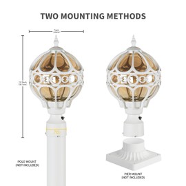 Dusk to Dawn Outdoor Post Light for Porch Yard Lawn Driveway, White Globe Aluminum Lamp Post Light, Waterproof Outside Pier Mount Post Light Fixture, Sphere Rust-proof Exterior Pole Post Light(1 Pack)