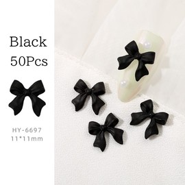 HappyHome Nail Parts, Ribbon, 3D Nail Parts, Large, 50 Pieces, 3D Nail Art, Nail Decoration, 50 Black