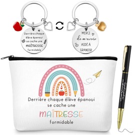 Jadive 3 Pieces Thank You Gift for School Teacher Makeup Bag for Teacher Gel Pens Keyring with Engraving Teacher Thank You Gift Bag End of Year Graduation