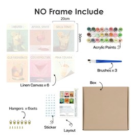 Bellatoi Paint by Numbers Adult Cocktail, DIY Hand-Painted Oil Painting Canvas Kits, Beginners Paint by Numbers Painting by Numbers for Home Decoration, No Frame (20 x 30 cm)