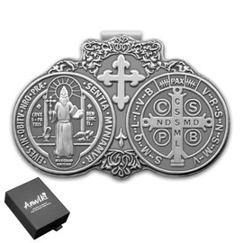 Anwlki - Medalla de San Benito para coche, San Benito, clip de visera, accesorios para bendecir la seguridad, regalo religioso para padres, familia, amigos, conductor (1)