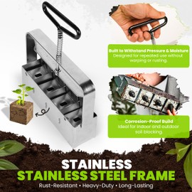 TILLERMAN Heavy Duty Soil Blocker Bundle – Rubber Sealed Handle, No Spring Slip Design, Large & Small 2-Inch Soil Block Makers with Seed Pins - Seed Starting Tool for Seedlings, Garden, Greenhouse