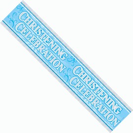 Boy's Christening Party Banner Giant Extra Wide Decoration Blue Garland Religious Church Décor Recyclable Eco Friendly Holographic Shiny Sparkly Party Banner