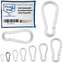 NietFullThings Stainless Steel Carabiner Hook without Thimble V4A Robust Design of 4-12 mm Material Thickness Various Quantities Available Snap Hooks Fire Brigade Carabiner 316 Stainless steel, multicolour