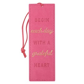 WITH LOVE- With Love Pink Faux Leather Bookmark for Women, Begin Each Day W/A Grateful Heart Debossed Design W/Gold Accents/Pink Cord Tassel, Inspirational Encouraging Book Accessory for Booklovers