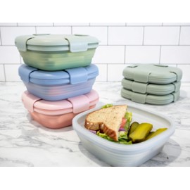 STOJO Collapsible Sandwich Box 5 Set- Translucent Cashmere, 24oz - Reusable Food Storage Container - To-Go Travel Silicone Bowl for Hot and Cold Food - for Meal Prep, Lunch, Camping and Hiking