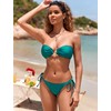 ZAFUL Women's Bandeau Bikini Shiny Metal Ring Decor Lace Up