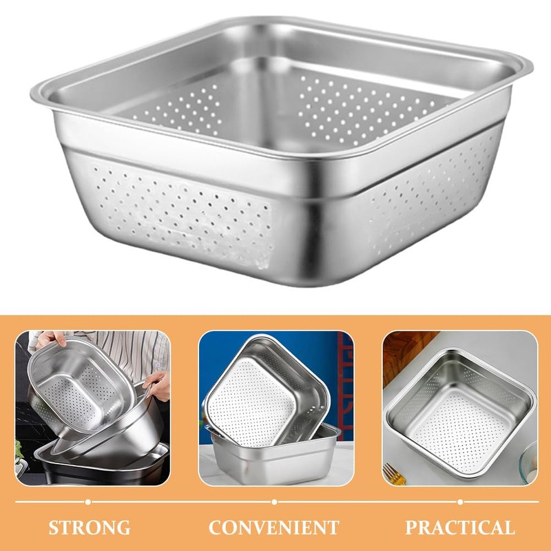 Cabilock Kitchen Colander Stainless Steel Fine Mesh Strainer Bowl Square