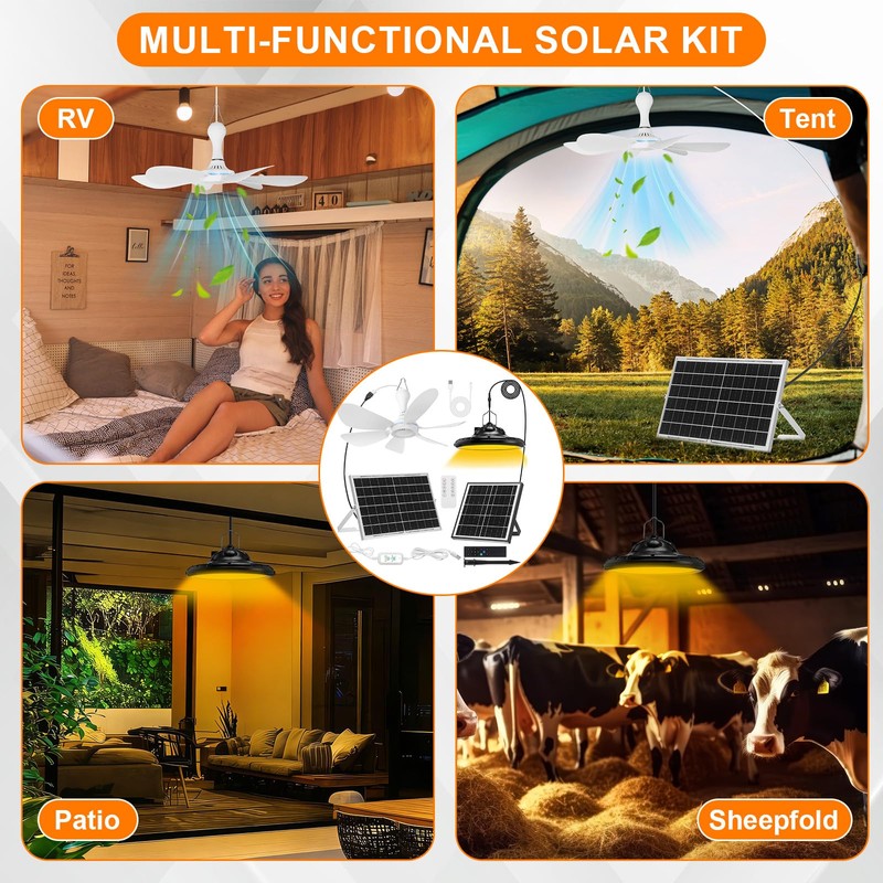Grinsvalley Solar Chicken Coop Fan and Light Kit, 15W Powerful