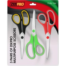 ZekPro 3 Pack All Purpose Scissors [Ultra Sharp] 8" Craft Scissors - Heavy Duty Sharp Blade - Bulk Sewing Scissor for Office, Fabric and School [Right Handed]