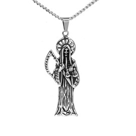 Auriselle Men's Necklace Death Scythe Pendant Vintage Viking Chain Necklace Retro Gothic Pendant Jewellery Gifts for Men Boys Father Length 60 cm, Metal, No Gemstone
