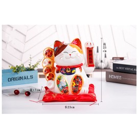 DongAi 10 Inch Ceramic Lucky cat Waving Arm Feng Shui Ornament Cute Lucky Cat Feng Shui Crafts Suitable for Shop Restaurant Living Room Home Decoration