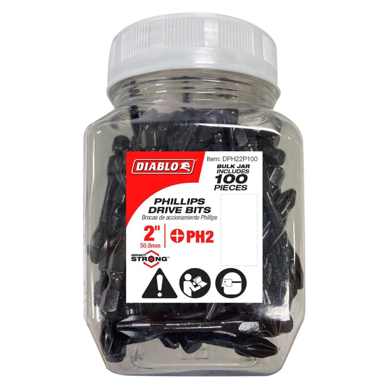 Diablo Phillips Drive Bits with Anti-Slip Tip for Installing and