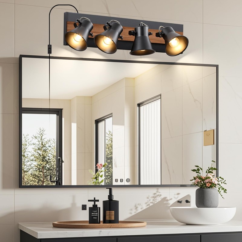 SEEBLEN 4-Light Plug-in Track Lighting, Adjustable Ceiling Spotlight,Industrial Black Kitchen