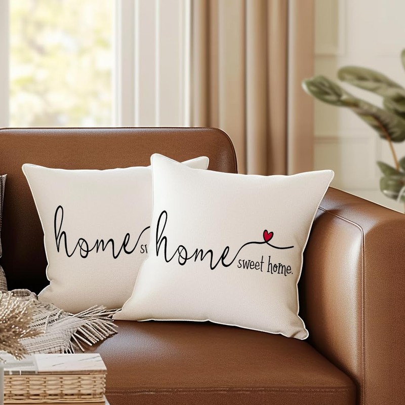 RABUSOFA Home Sweet Home Quotes Throw Pillow Covers,18x18 Inch Farmhouse