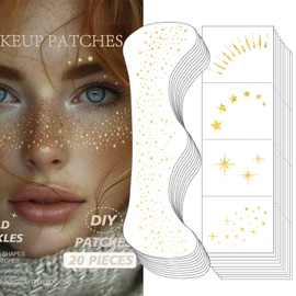 AOAZXBB 20PCS Glitter Freckles Face Tattoo Gold Freckles Temporary Face Tattoos, Long Lasting Face Glitter Makeup Patches-Gold