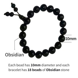 younger cousin 10mm Black Obsidian Bracelet, Obsidian Crystal Bracelets, Black Onyx Bracelet Bring Happiness, Prosperity, And Luck Fit Women and Men - Elastic Adjustable Size
