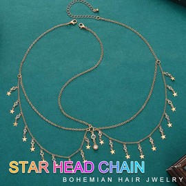 Aukmla Gold Star Head Chain Headpiece Layered Forehead Headband for Women (Gold, One Size)