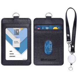 Wisdompro Pass Case, Commuter Pass Case, Reel, Vertical, Double-Sided, Employee ID Card Case, Name Card Holder, ID/IC Card Case, PU Leather, For Work or School Commute, Men's, Women's, Black