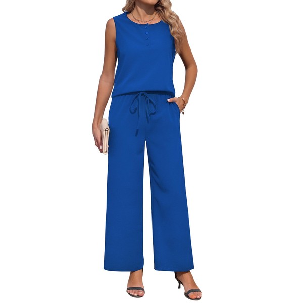 BB&KK Womens 2 Piece Outfits Summer Button Round Neck Sleeveless