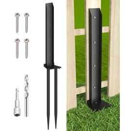Mokeyder Fence Post Anchor Kit, Heavy Duty Metal Steel Fence Post Repair Kit, Fence Post Anchor Stakes Ground Spike for Repairing Tilted/Broken Wood Fence Post, Double-Tube Style, 1 Pack, Black