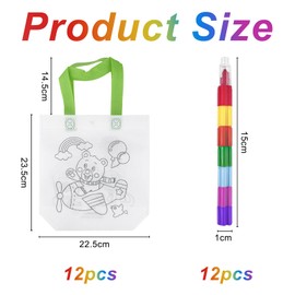 Lixiluxia Pack of 12 Bags for Painting for Children and 12 Pieces Stackable Wax Crayons (7 Colours in 1), Bags Painting Children's Birthday, Fabric Bag for Painting Set, Children's Fabric Bag Set for